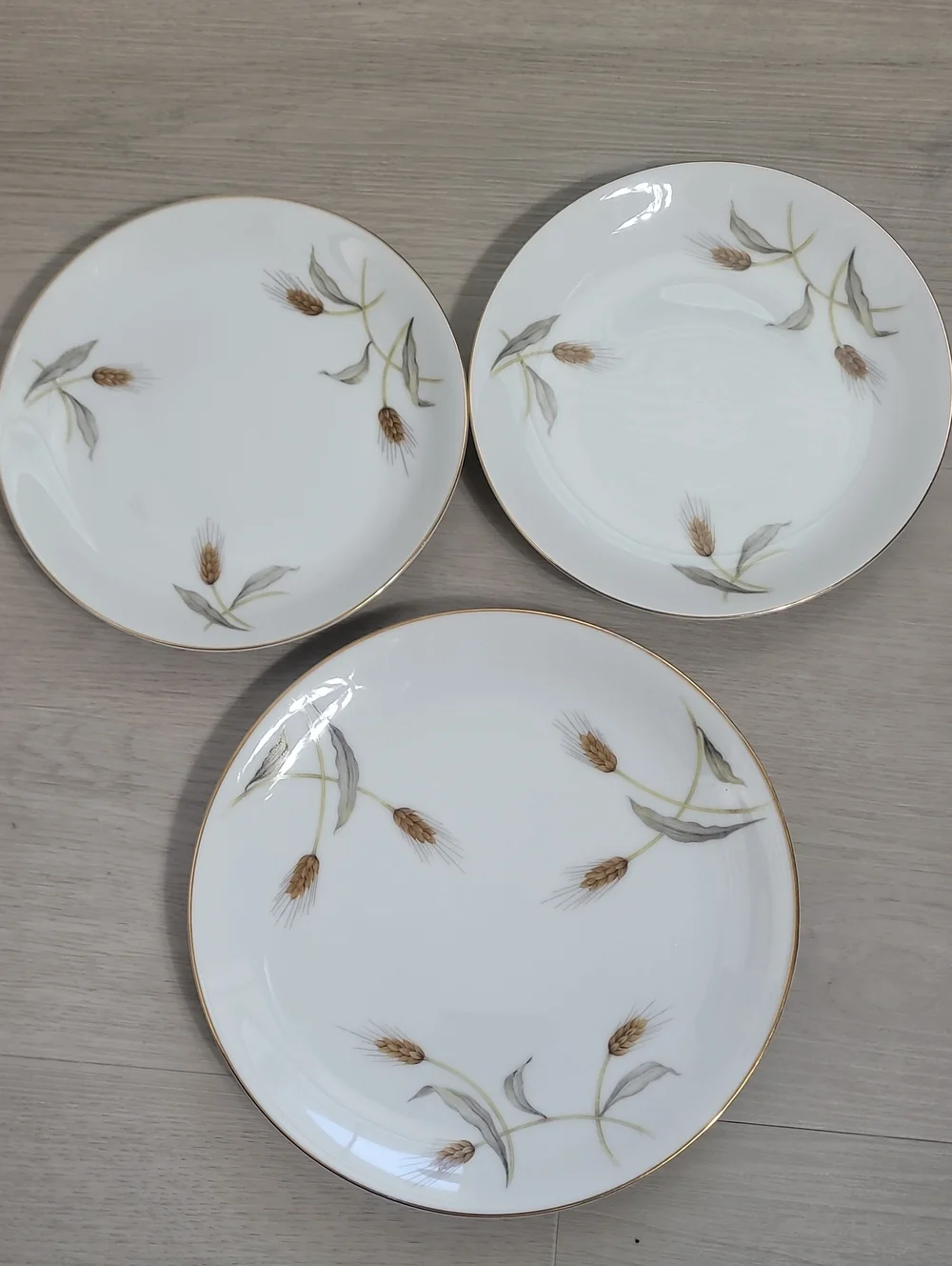 Vintage Arlen Fine China Golden Wheat Plates Set of 3 Grandma Japan